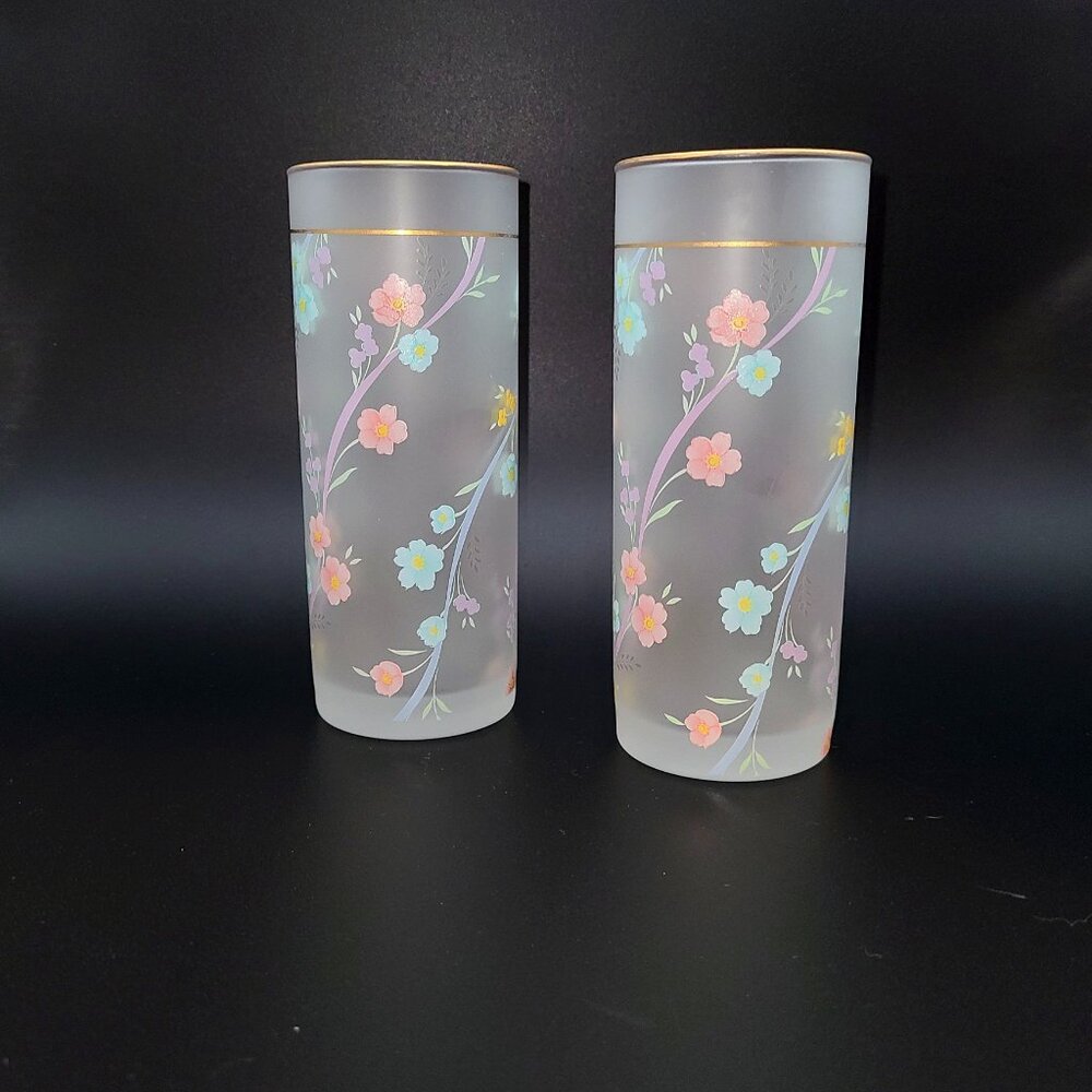 Vintage Margit Brandt Frosted Floral Glasses Tumblers - Set of 2